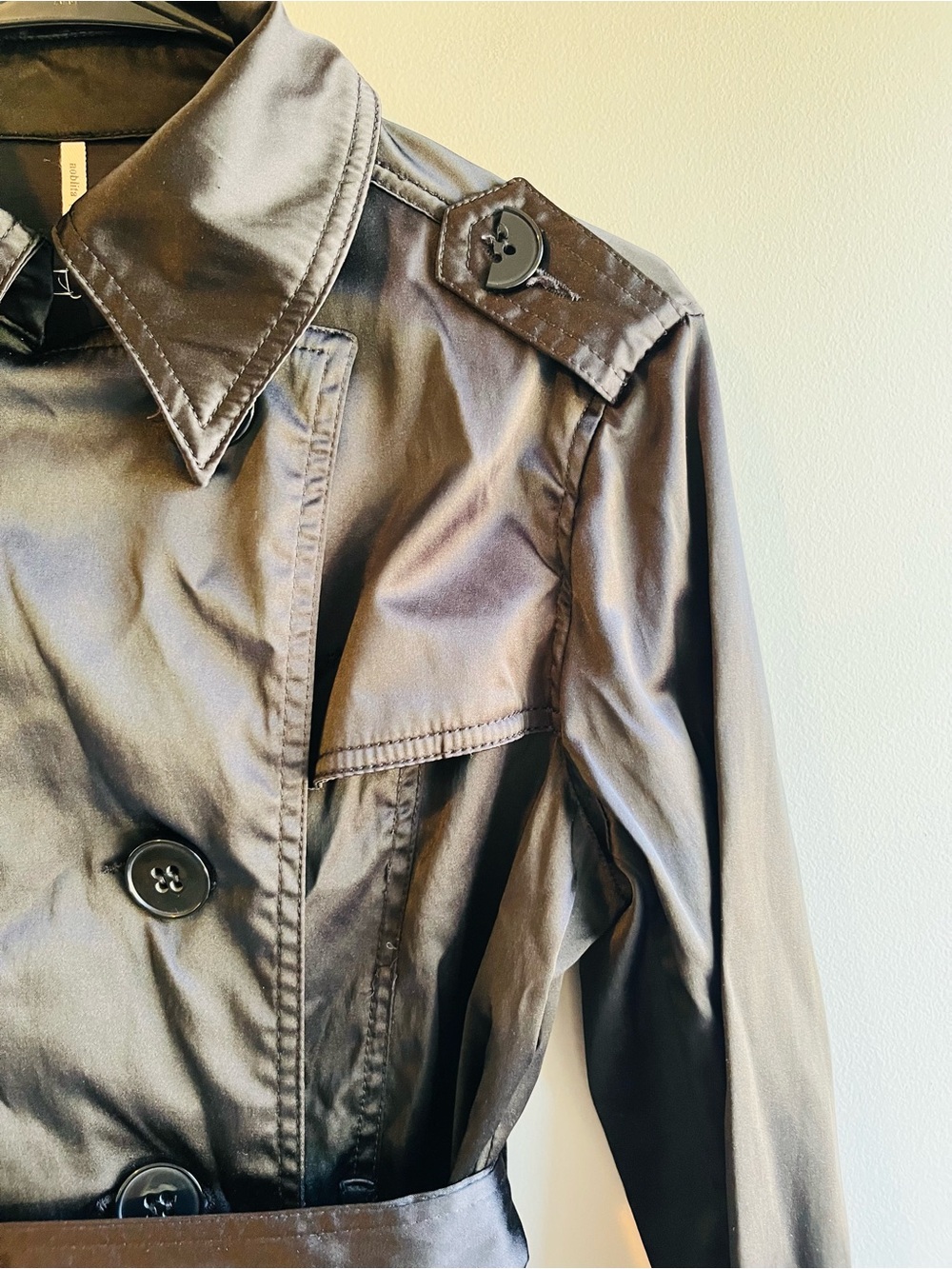 Noblita Classic Double-Breasted Black Trench Coat with Belt XS - Picture 7 of 10